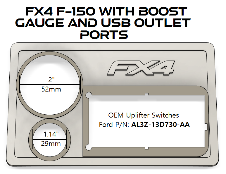 F-150 "Raptor Style" Upfitter Switch and USB Mount Panel (Panel Only)